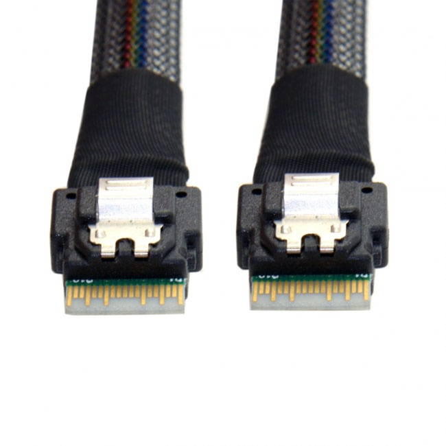 Jimier Slim Line SAS 4.0 SFF-8654 4i 38pin Host to SFF-8654 38pin Target Raid Cable 50cm SF-100-0.5M
