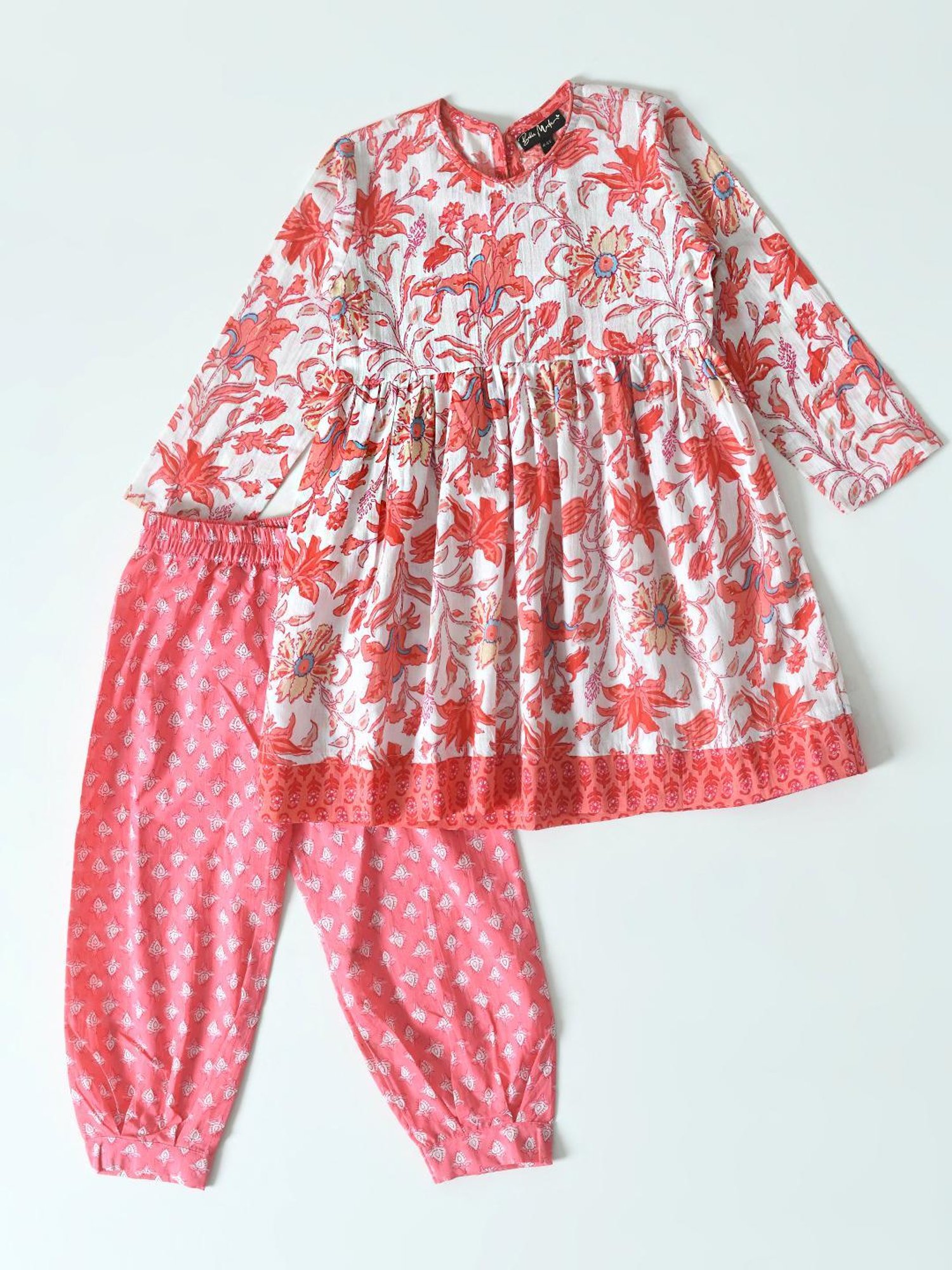 Bella Moda Kids Red Printed Full Sleeves Kurti with Pants