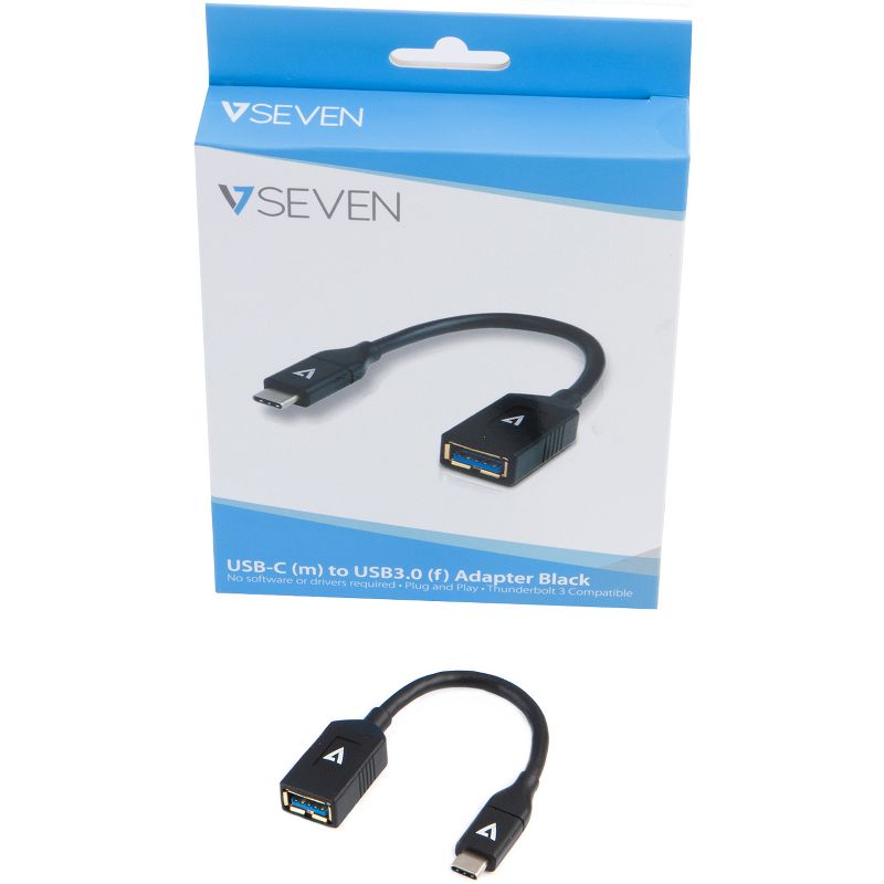 V7 Black USB Cable USB 3.0 A Female to USB-C Male 0.3m 1ft - 11.81" Thunderbolt/USB Data Transfer Cable - First End: 1 x Type A Female Thunderbolt 3