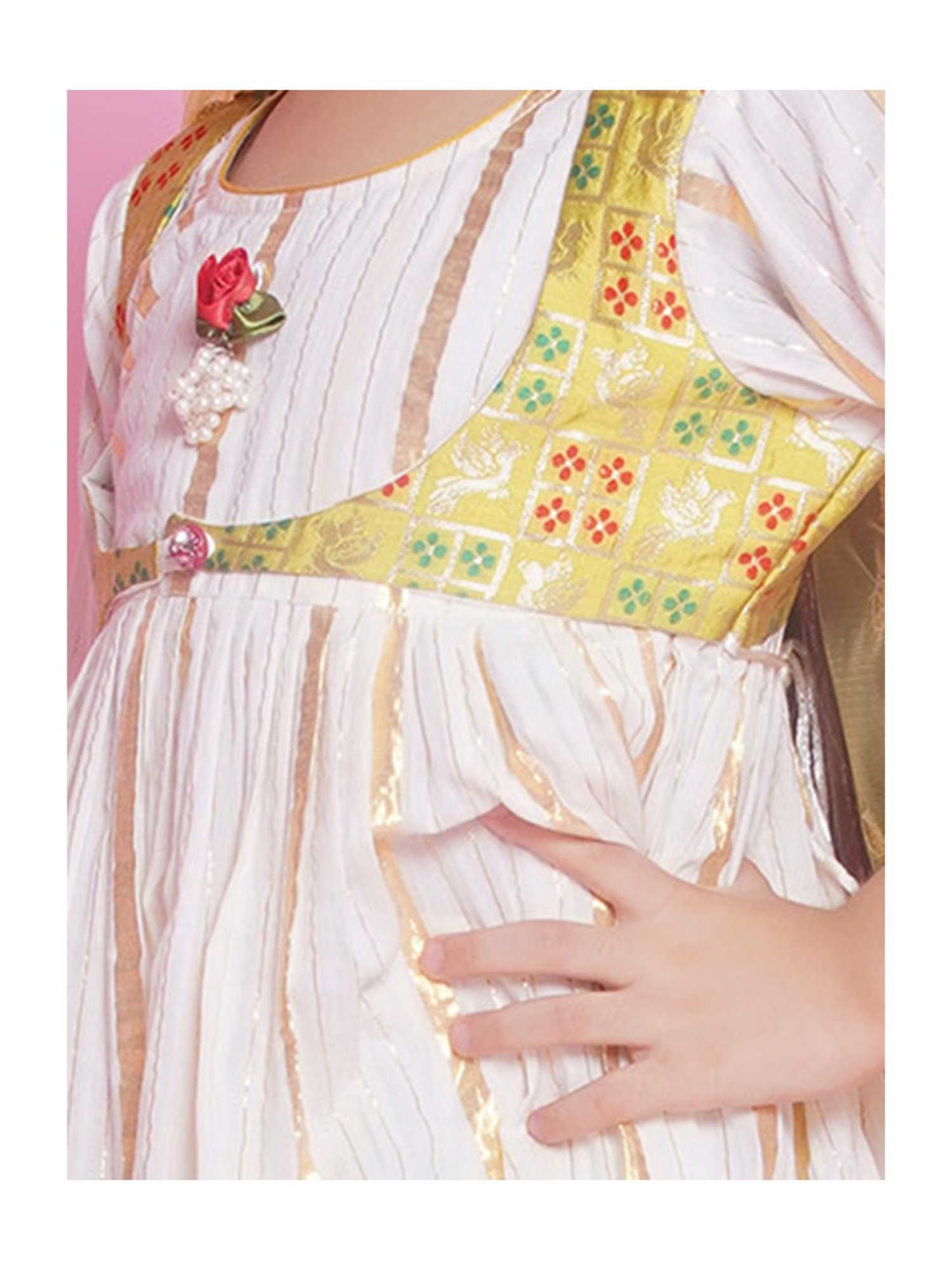 Little Bansi Kids Cream & Green Self Design Kurta, Gharara with Dupatta