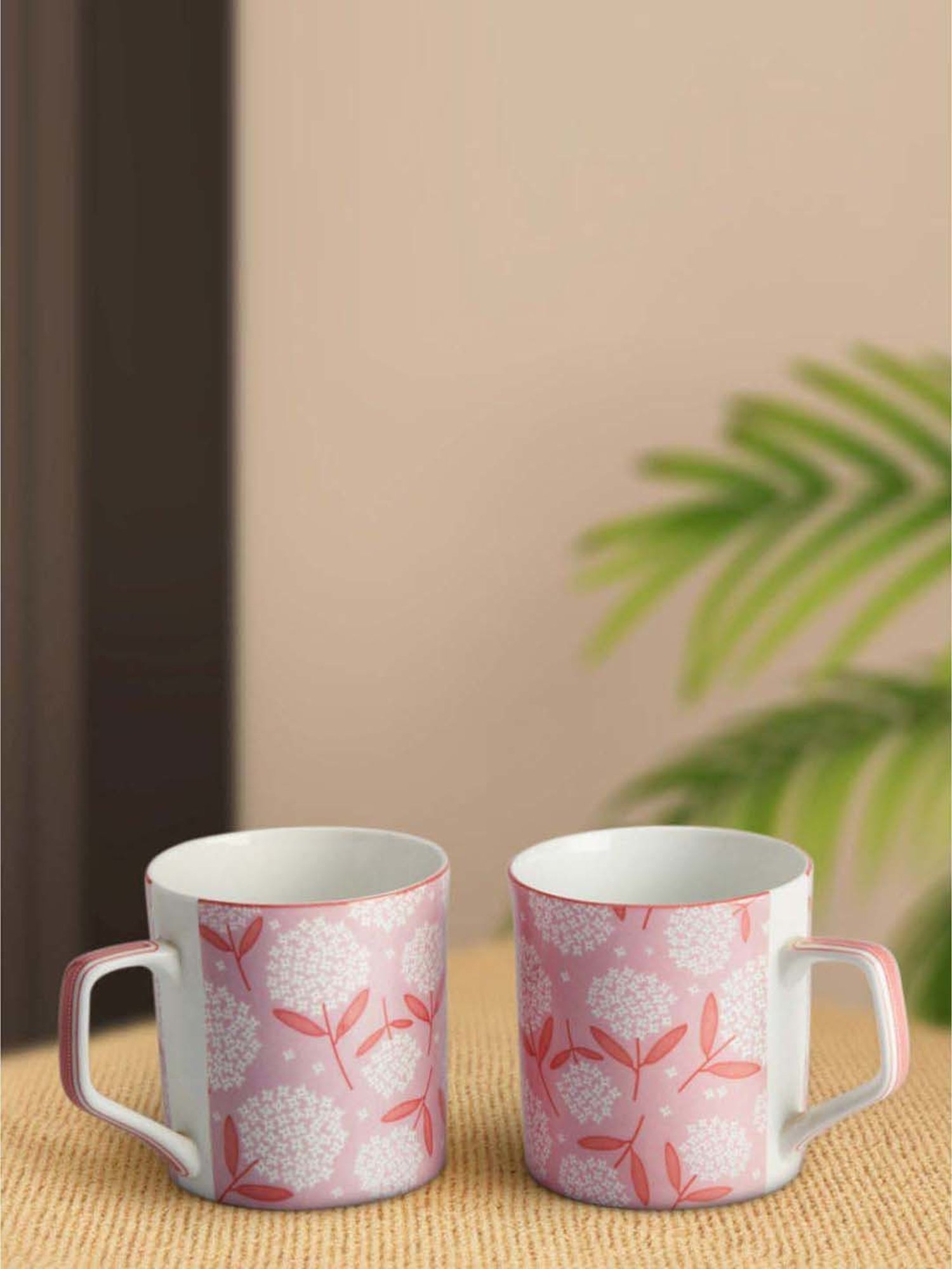 Living Scapes by Pantaloons Pink Bone China Cups (0.22 L) - Set of 2