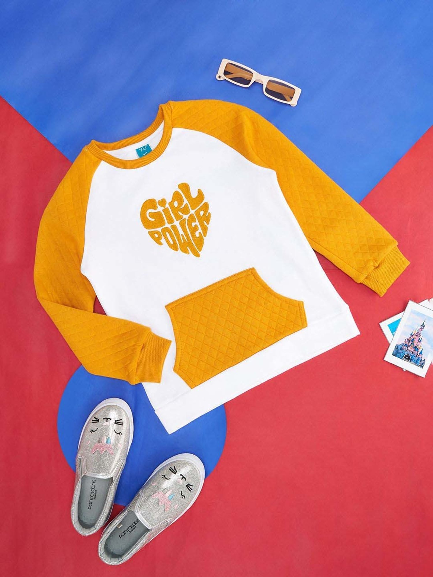 YU by Pantaloons Kids Mustard & White Printed Full Sleeves Sweatshirt