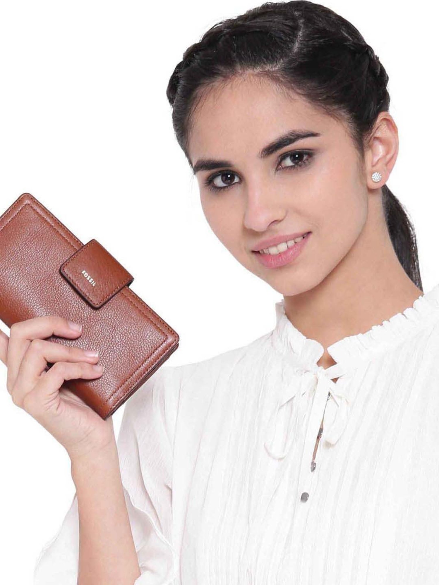 Fossil Logan Brown Solid Bi-Fold Wallet for Women