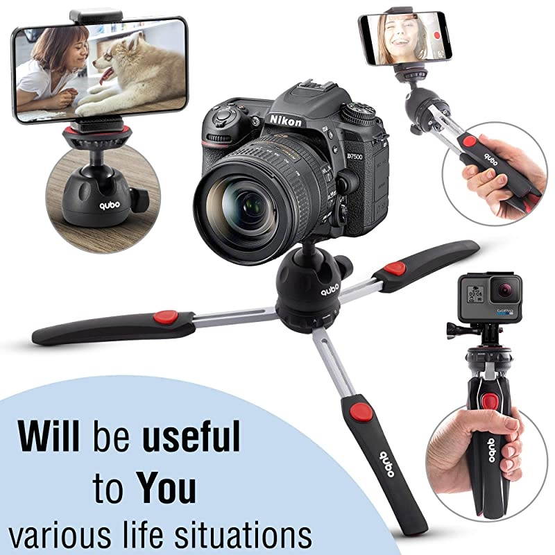 Mini Tripod Camera Holder - Premium Tabletop Small Phone Tripod Mount for GoPro iPhone / Cell Phones Webcam Projector Compact DSLR - Hand Desktop Camera Tripod Stand Table