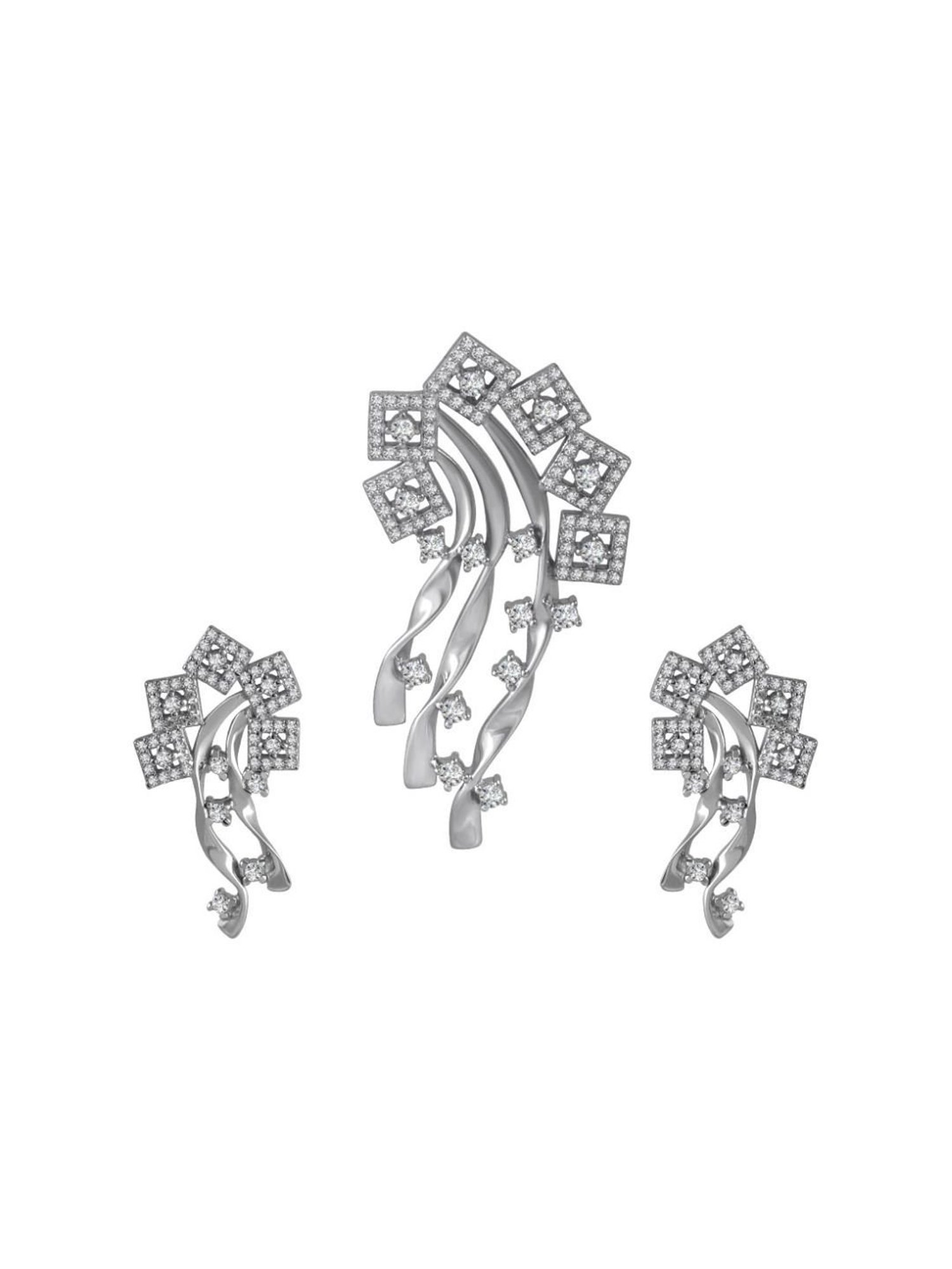Rihi by P.C. Chandra Jewellers 925 Silver Square Spiral Pendant and Earring Set for Women & Girls