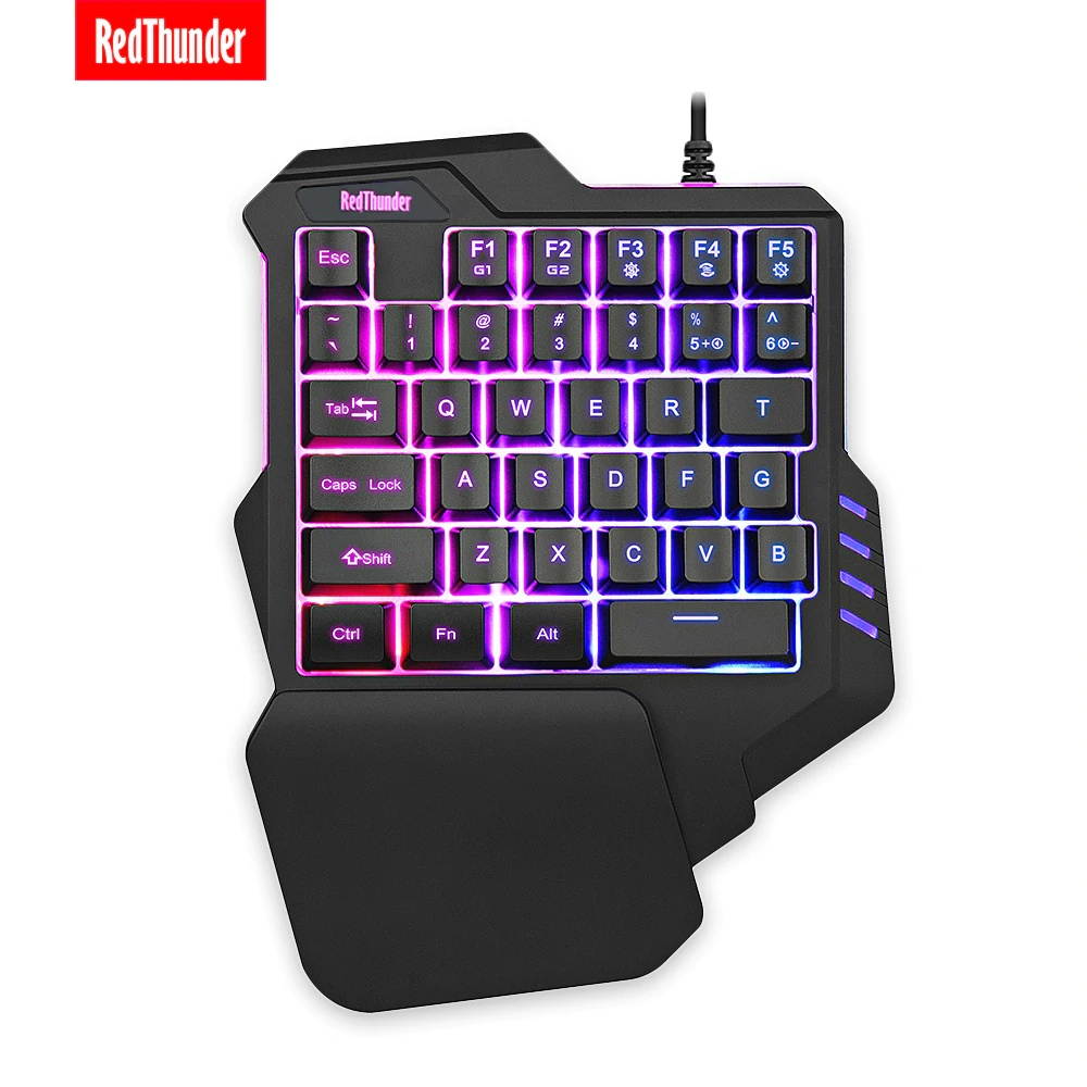 RedThunder One-Handed Gaming Keyboard RGB Backlit Portable Mini Gaming Keypad Ergonomic Game Controller for PC PS4 Xbox Gamer
