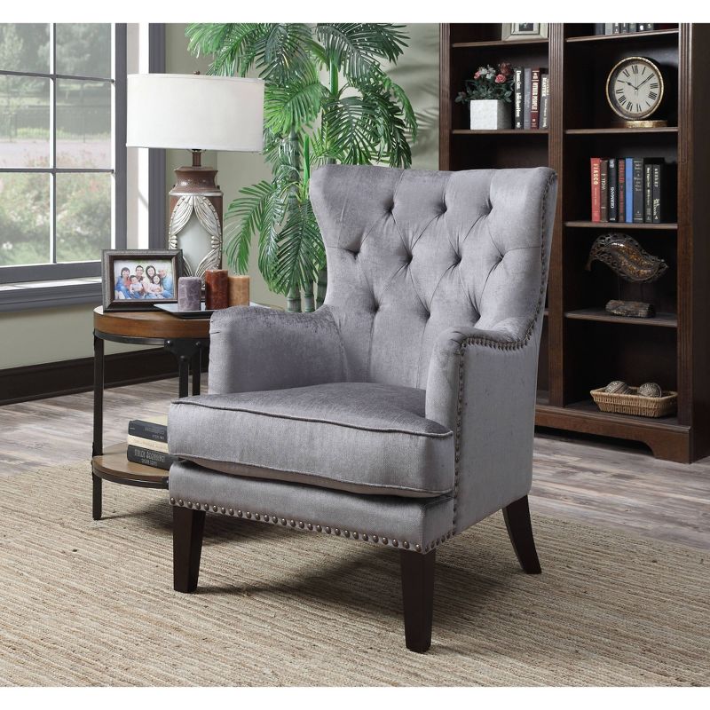 Isabella Traditional Wingback Accent Chair with a Nailhead Trim Gray - AC Pacific