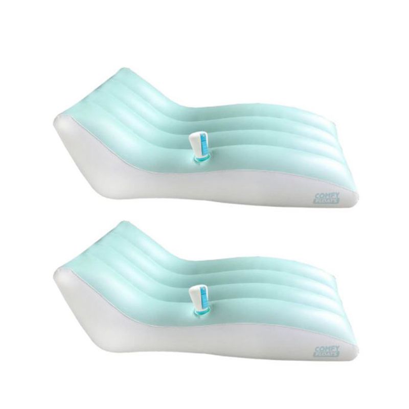Comfy Floats Misting Chaise Lounger Inflatable Summertime Float w/ Handheld Mister for Relaxation and Comfort in Pool or on Water, Aqua Blue (2 Pack)