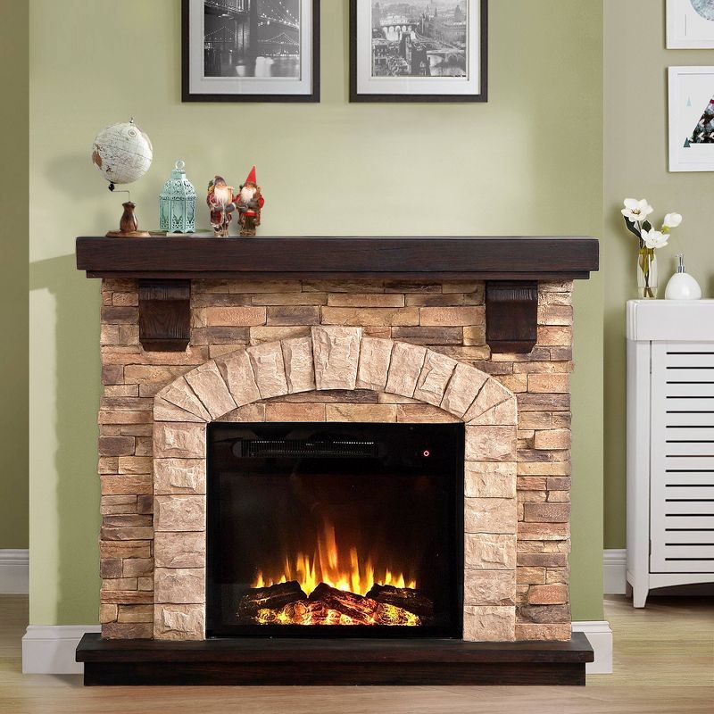 45" Freestanding Electric Fireplace Tan - Home Essentials