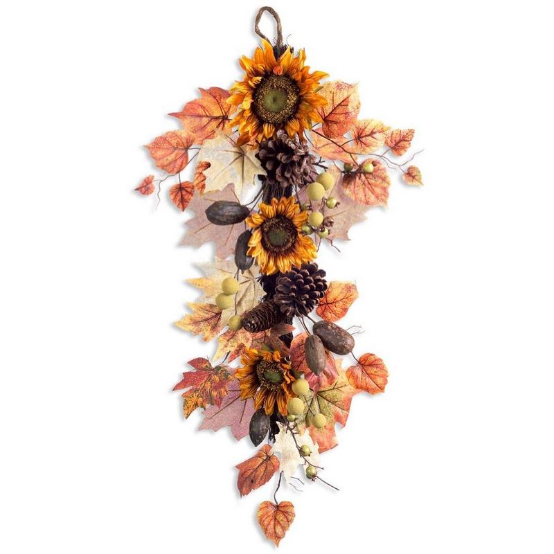 Melrose 32" Orange and Brown Sunflower Fall Foliage Artificial Thanksgiving Swag
