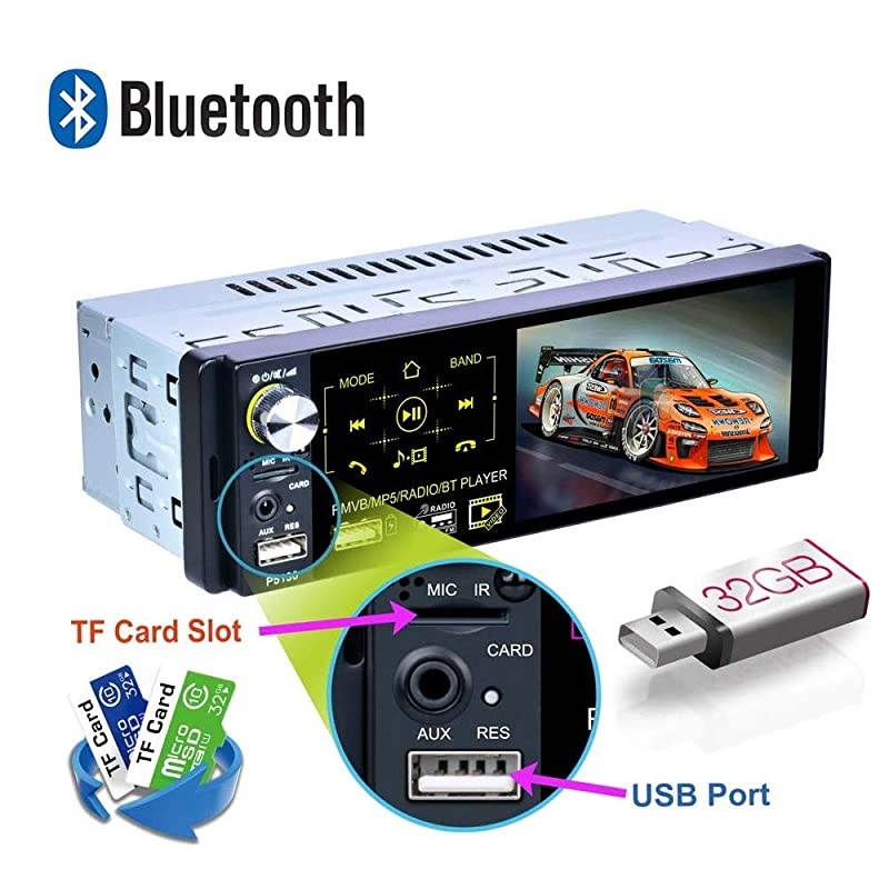 Single Din Car Stereo 41 Car Radio HD Touchscreen with Bluetooth USBMP3MP5AMFMRDS Radio Support Rear View Camera +External MicrophoneSubwooferSteering Wheel Control