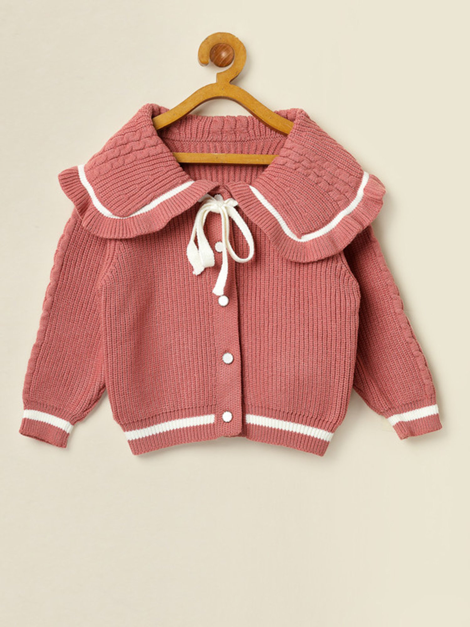 NEUDIS Girls Dark Peach Self Design Full Sleeves Sweatshirt with Joggers