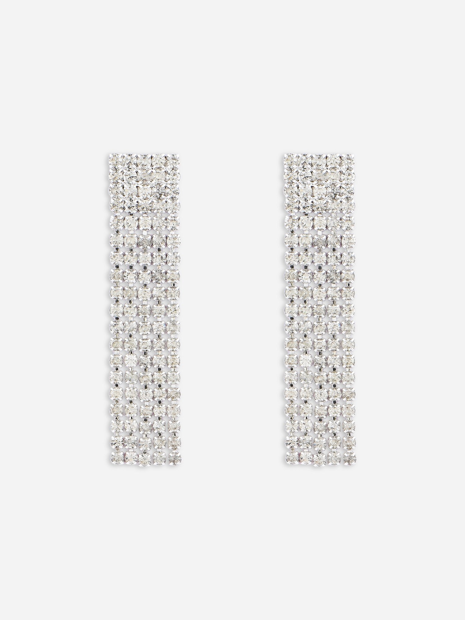 Toniq Partywear Silver-Plated CZ Stone Studded Long Strands Drop Earrings for Women