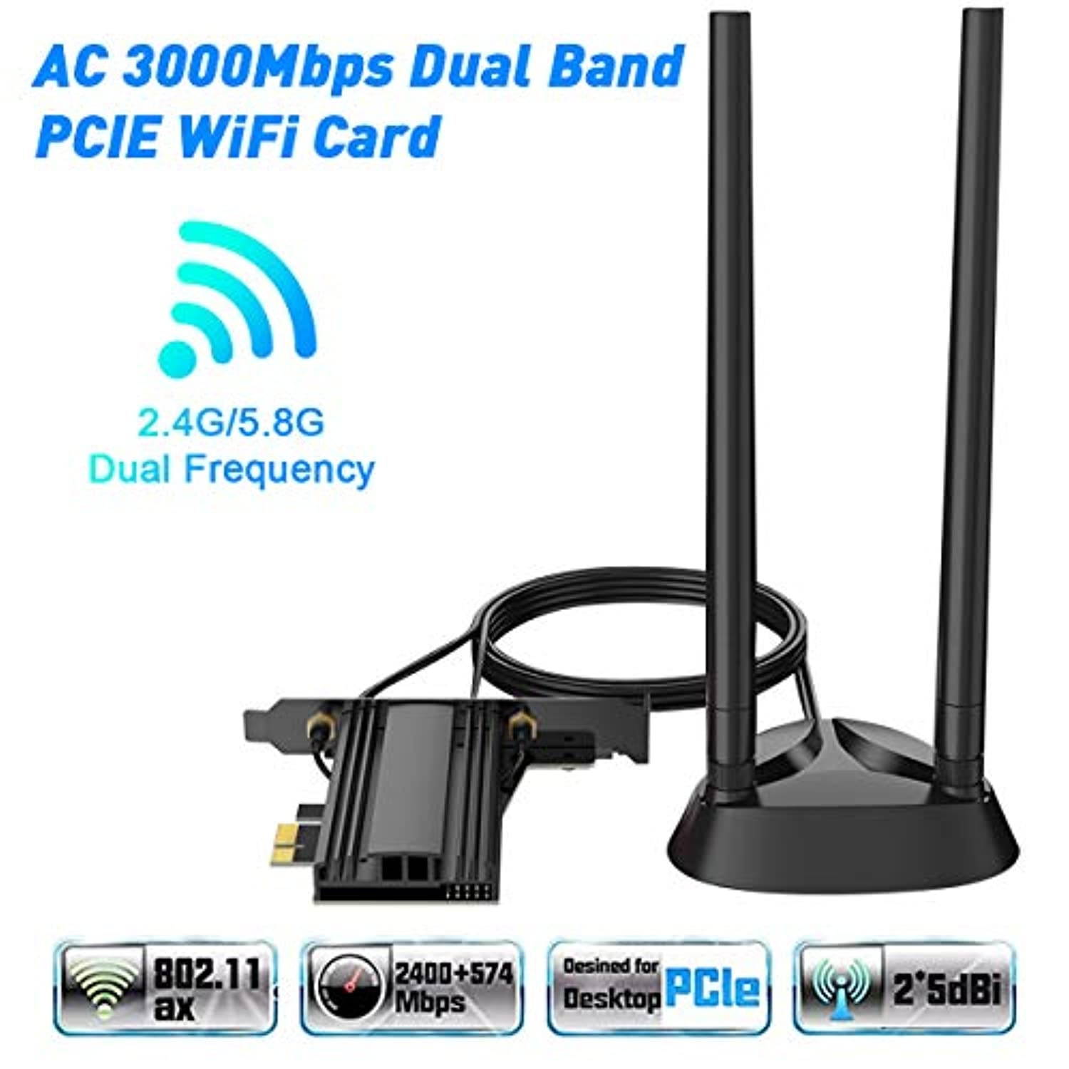 Rocketek WiFi 6 Wireless Network Card for PC, Wireless PCIE WiFi Network Card Up to 3000Mbps with Bluetooth 5.0 Intel AX200 Chip,Ultra-Low Latency 802.11AX Dual-Band PCI-E Card Only for W (HW-WF021-B)