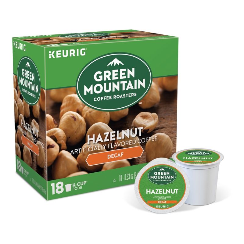 18ct Green Mountain Coffee Hazelnut Decaf Keurig K-Cup Coffee Pods Decaffeinated Light Roast