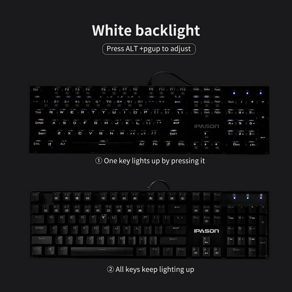 IPASON Mechanical Keyboard 104-key Metal Gaming Keyboard Blue Switch N-Key Rollover Backlit Keyboard for Office and Game Use