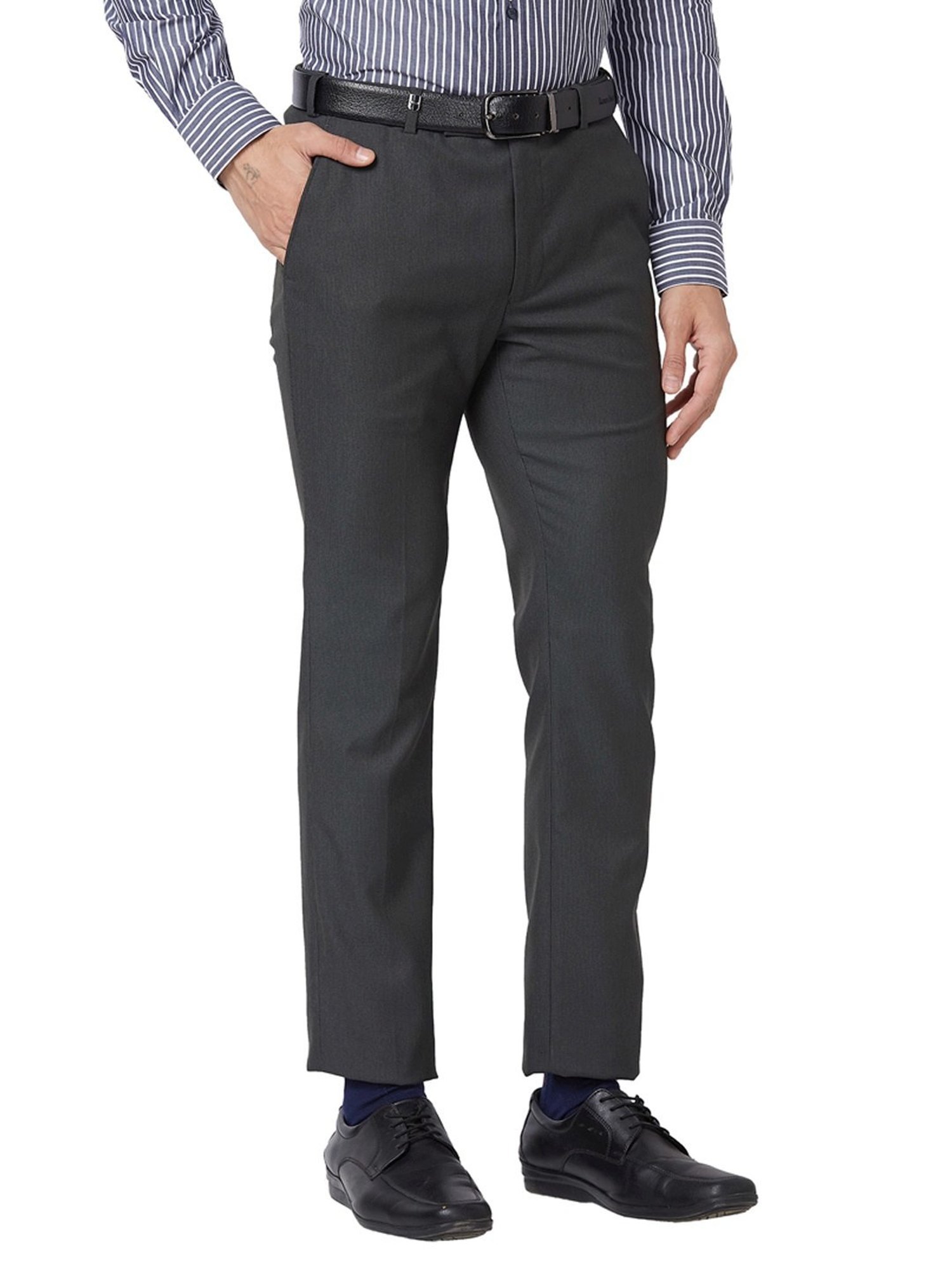 Park Avenue Dark Grey Super Slim Fit Self Pattern Trousers