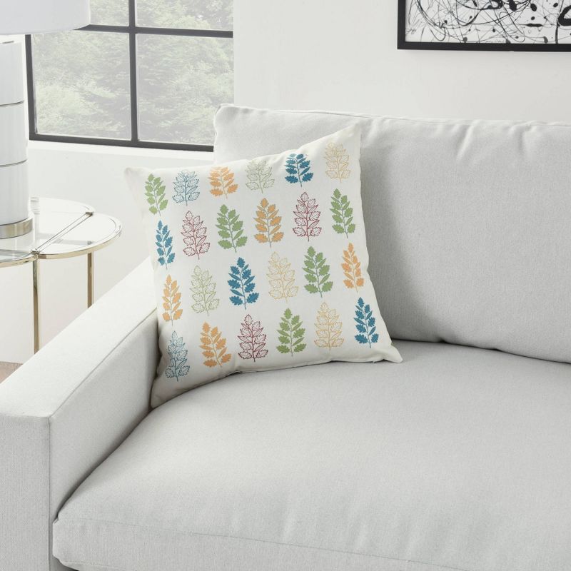 18"x18" Reversible Indoor/Outdoor Leaves and Chevron Print Square Throw Pillow - Mina Victory