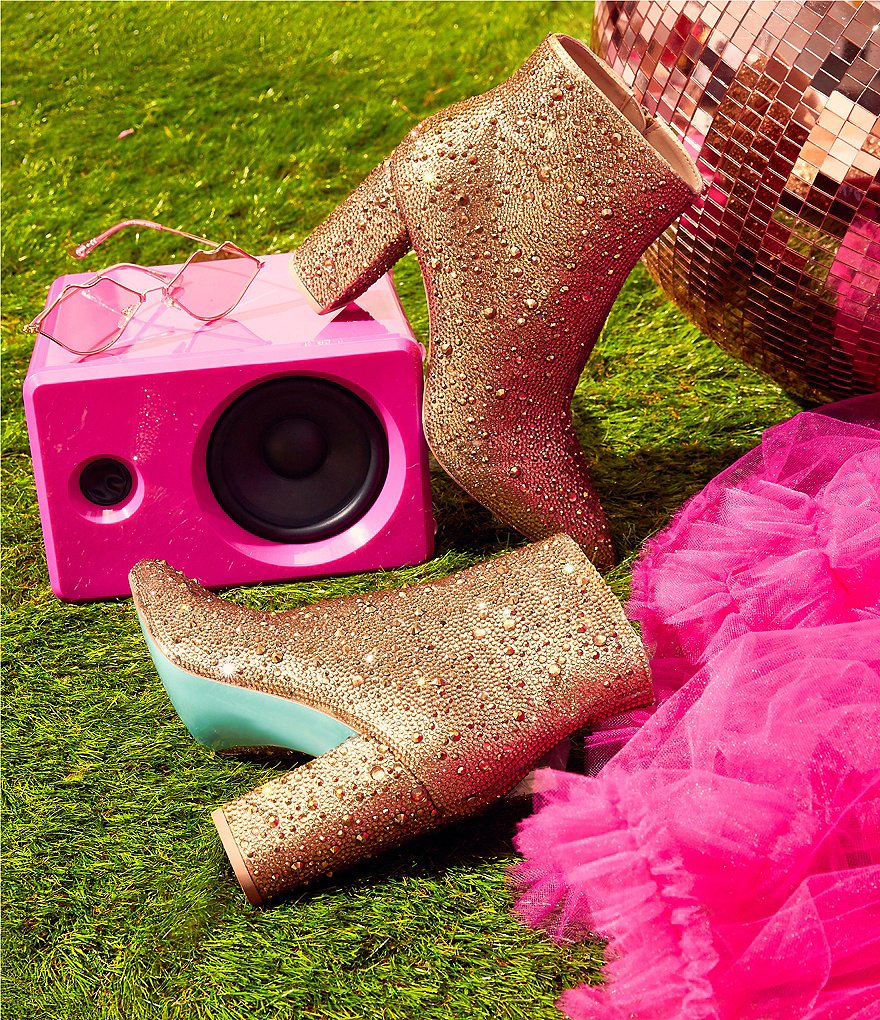 Blue by Betsey Johnson Cady Rhinestone Embellished Block Heel Booties