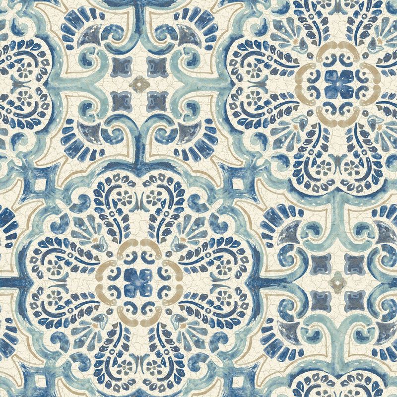 NuWallpaper Florentine Tile Peel & Stick Wallpaper Blue