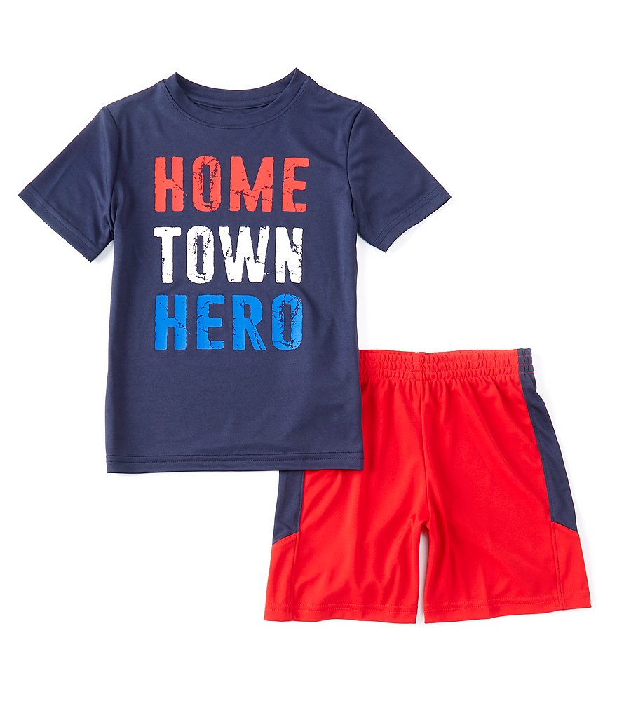 Kinetic by Class Club Little Boys 2T-7 Short-Sleeve Hometown Hero Performance Tee and Shorts Set