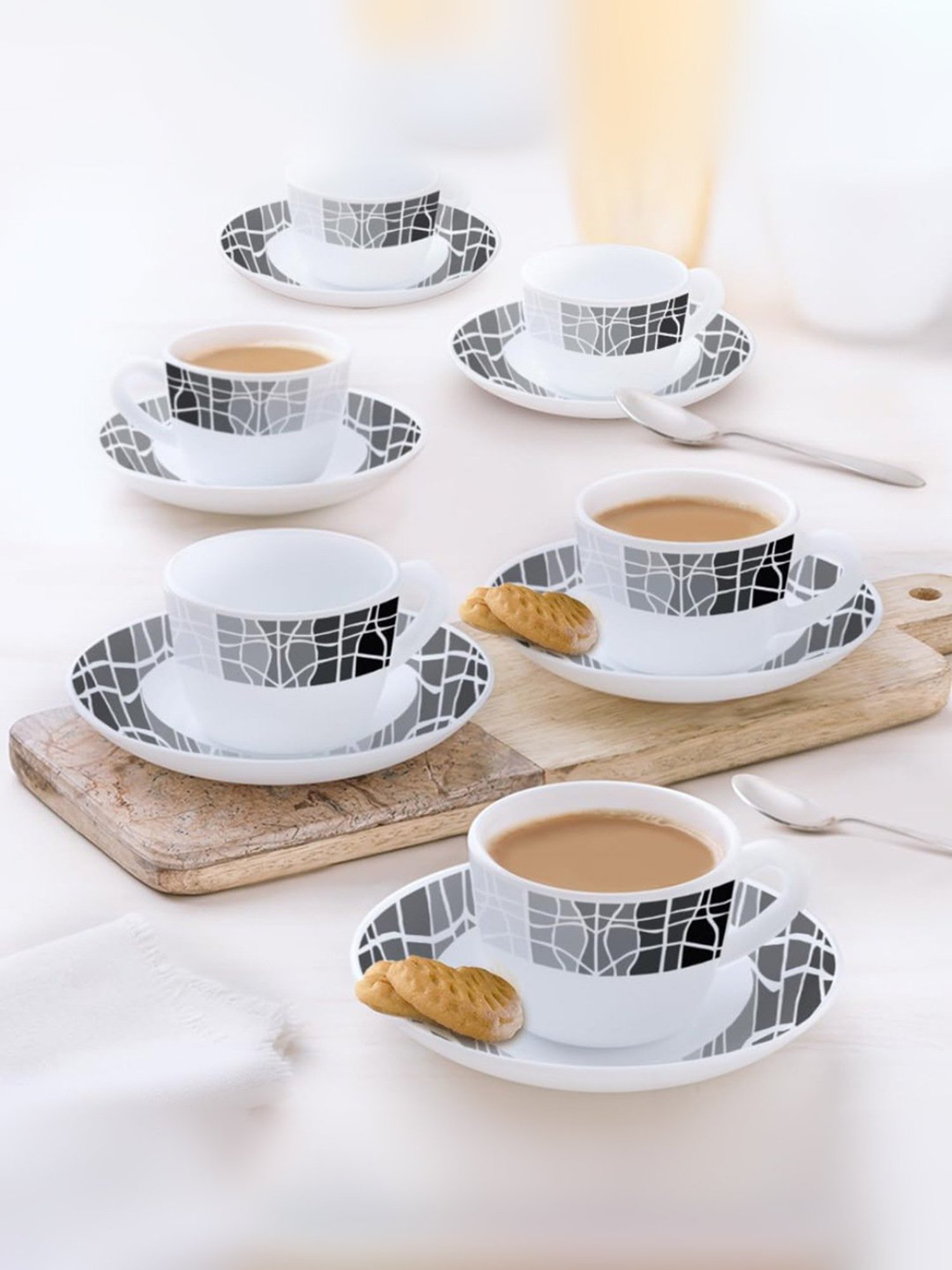 Larah by Borosil White Ceramic Opalware Cup and Saucer Set of 12 140ml