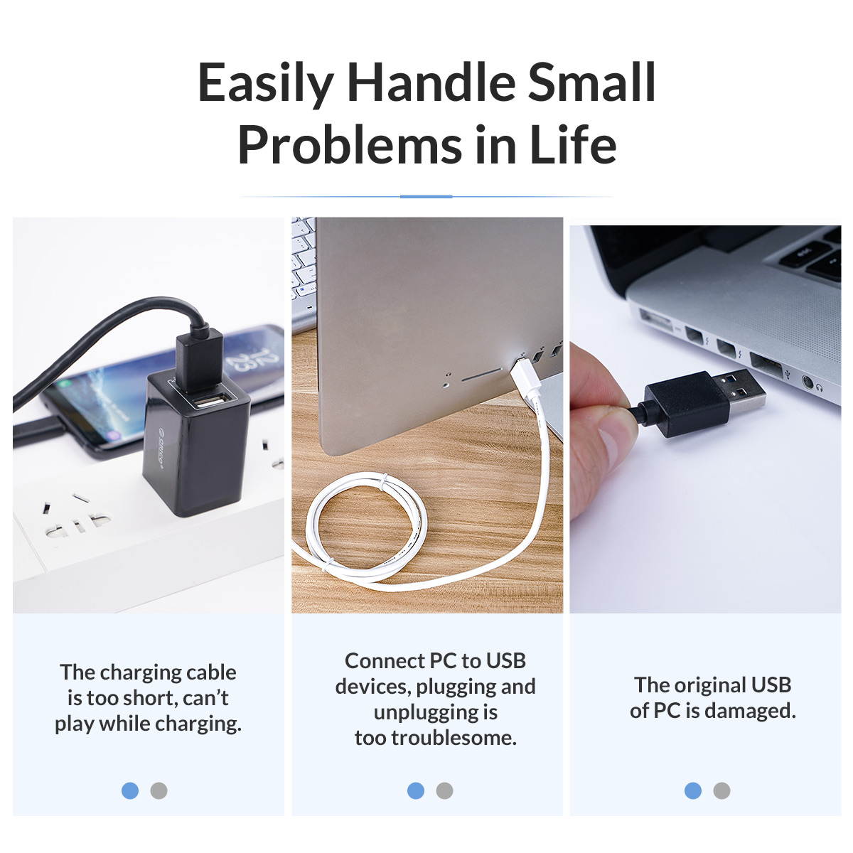 ORICO USB2.0 to USB 2.0 Male to Female Extension Cable - Black /Silver with Gold Plated Connectors 1.64ft-10ft 0.5m to 3m