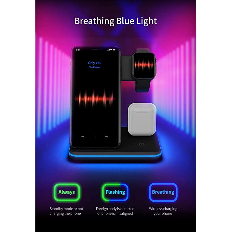 Wireless ChargerWireless Charging Stand for Apple Watch Series 5 4 3 2 1AirpodsQi Fast Wireless Charging Station for iPhone 11Pro11Pro MaxXRGalaxy S10 and All QiEnabled Phones