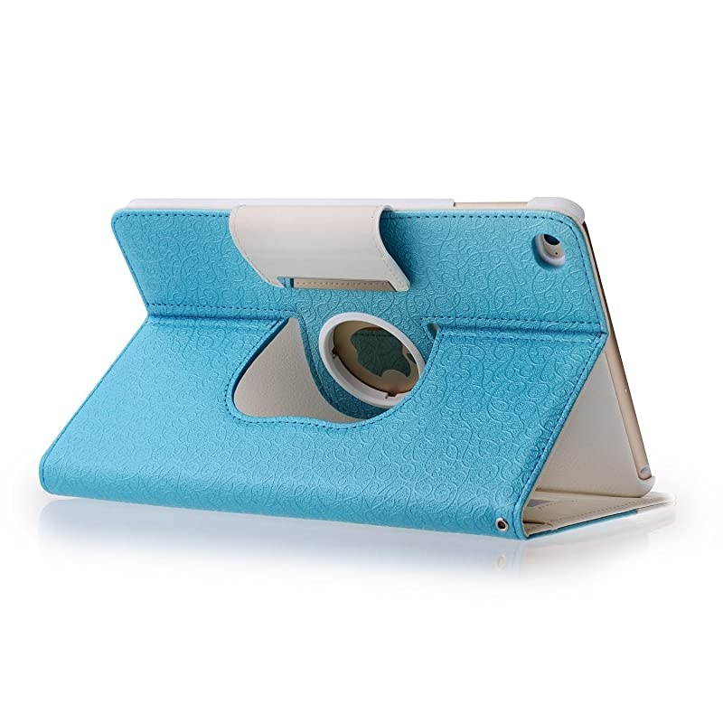 Case for iPad Mini 4, Rotating Case Cover for Ipad Mini 4 with Wallet and Pocket with Hand Strap with Smart Cover Function for iPad Mini 4 2015 (Teal Blue)