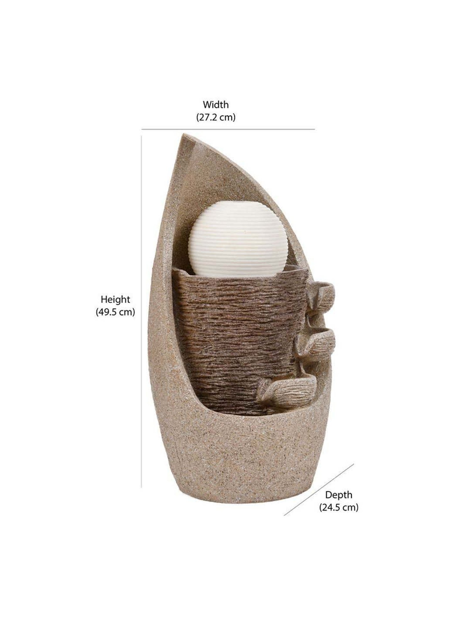 @home Beige Resin Trio Diyas Decorative Water Fountain With Led Light