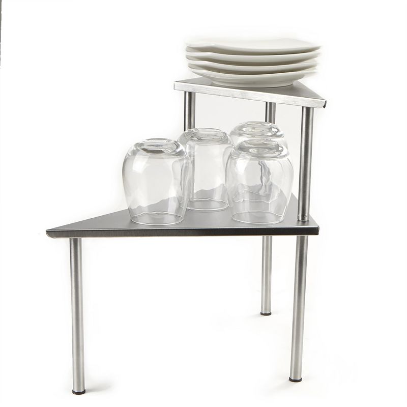 Mind Reader 2 Tier All Purpose Metal Kitchen Corner Rack, Silver
