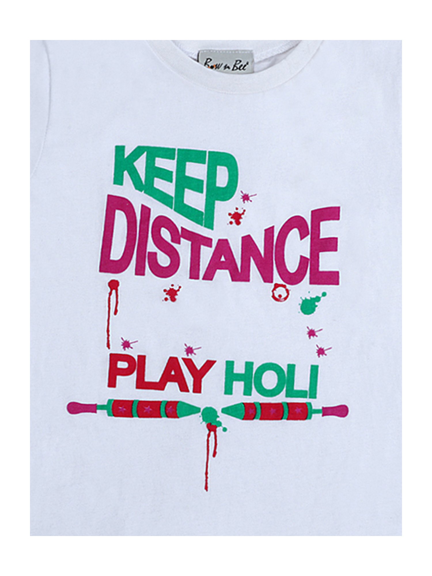 BownBee Kids White Cotton Holi Printed T-Shirt