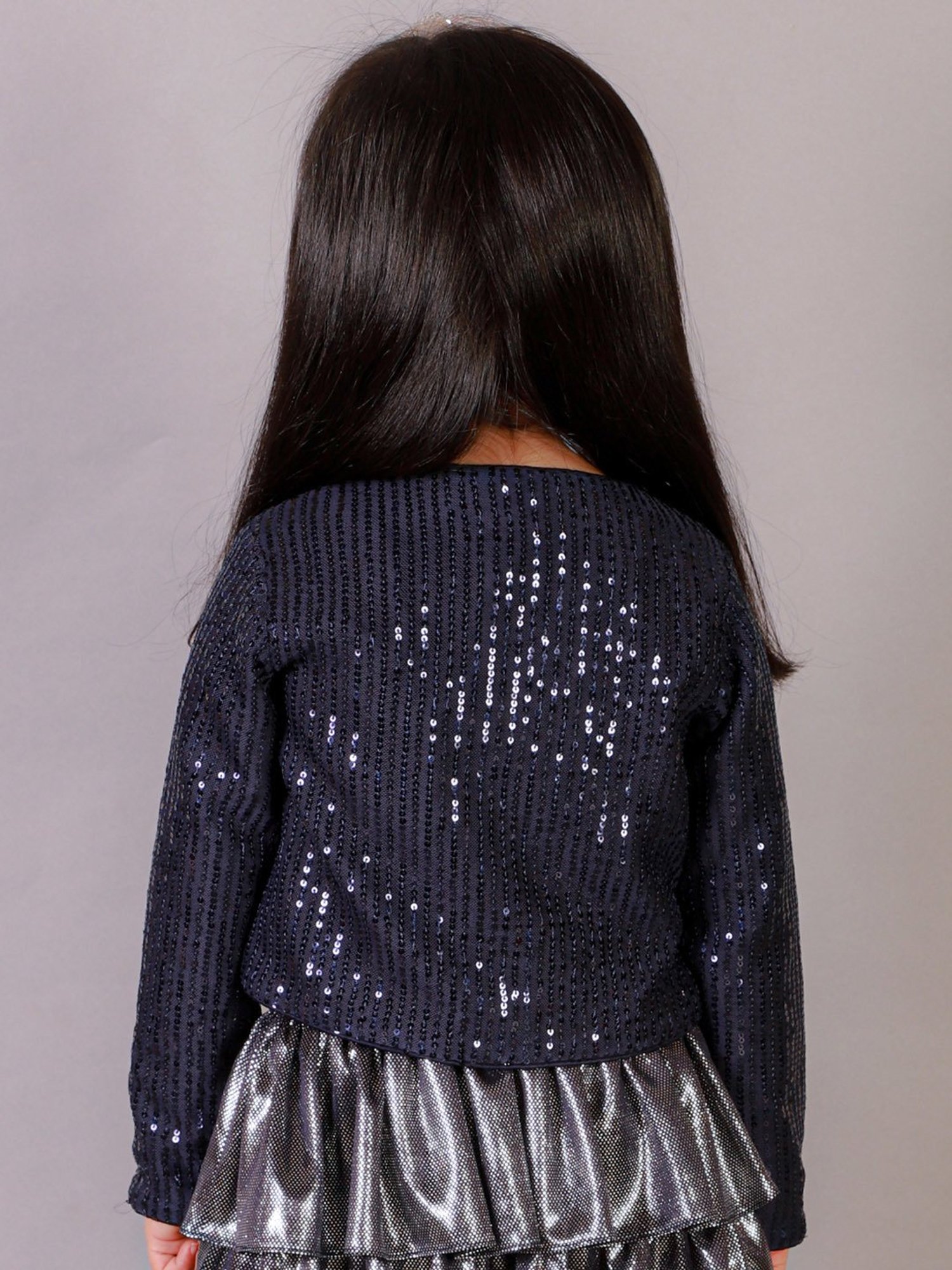 Lil Drama Kids Navy Embellished Sleeves Shrug