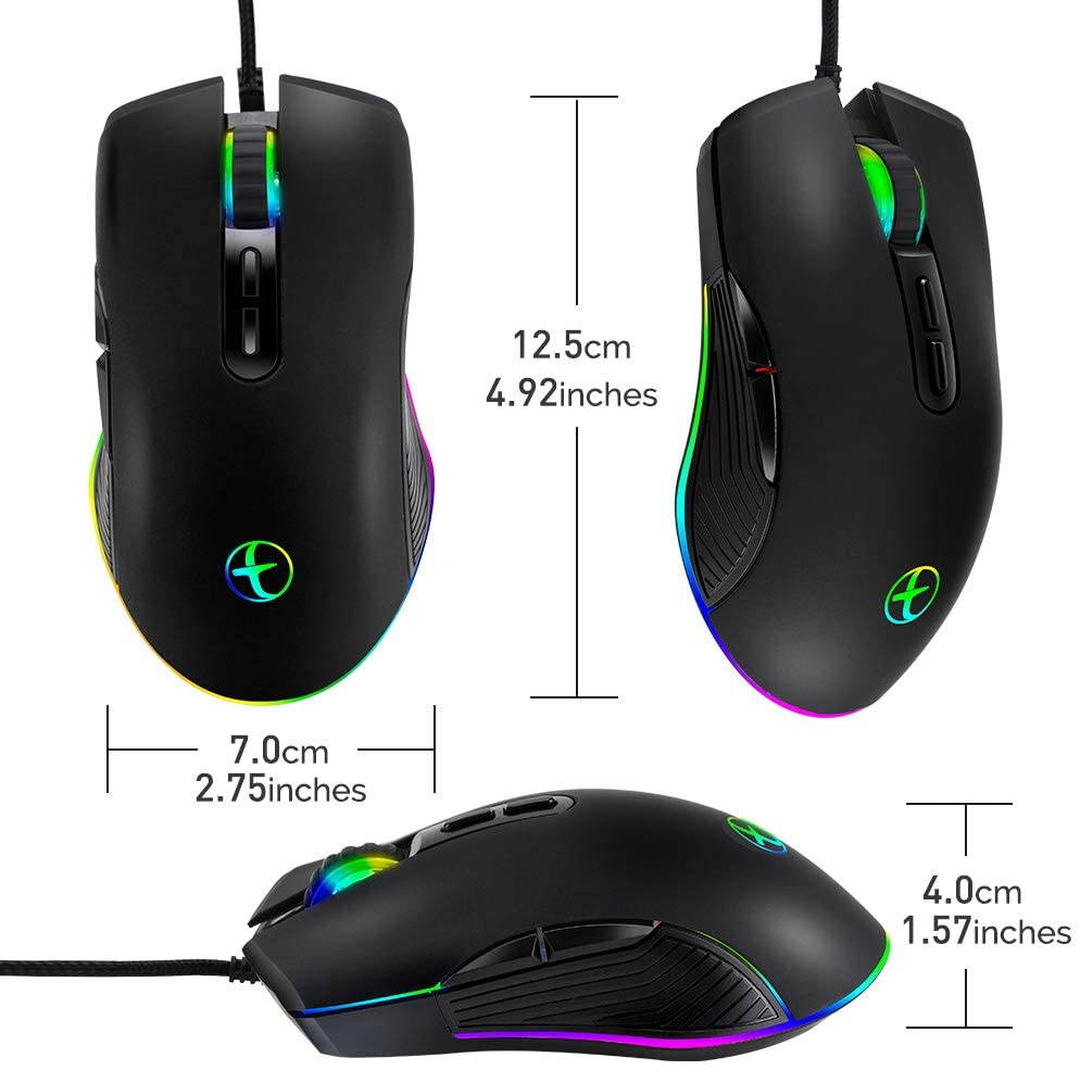 Ergonomic Gaming Mouse with 4 Backlight Modes up to 3200 DPI,RGB Wired USB Mouse with 7 Buttons for Laptop PC Computer Games & Work