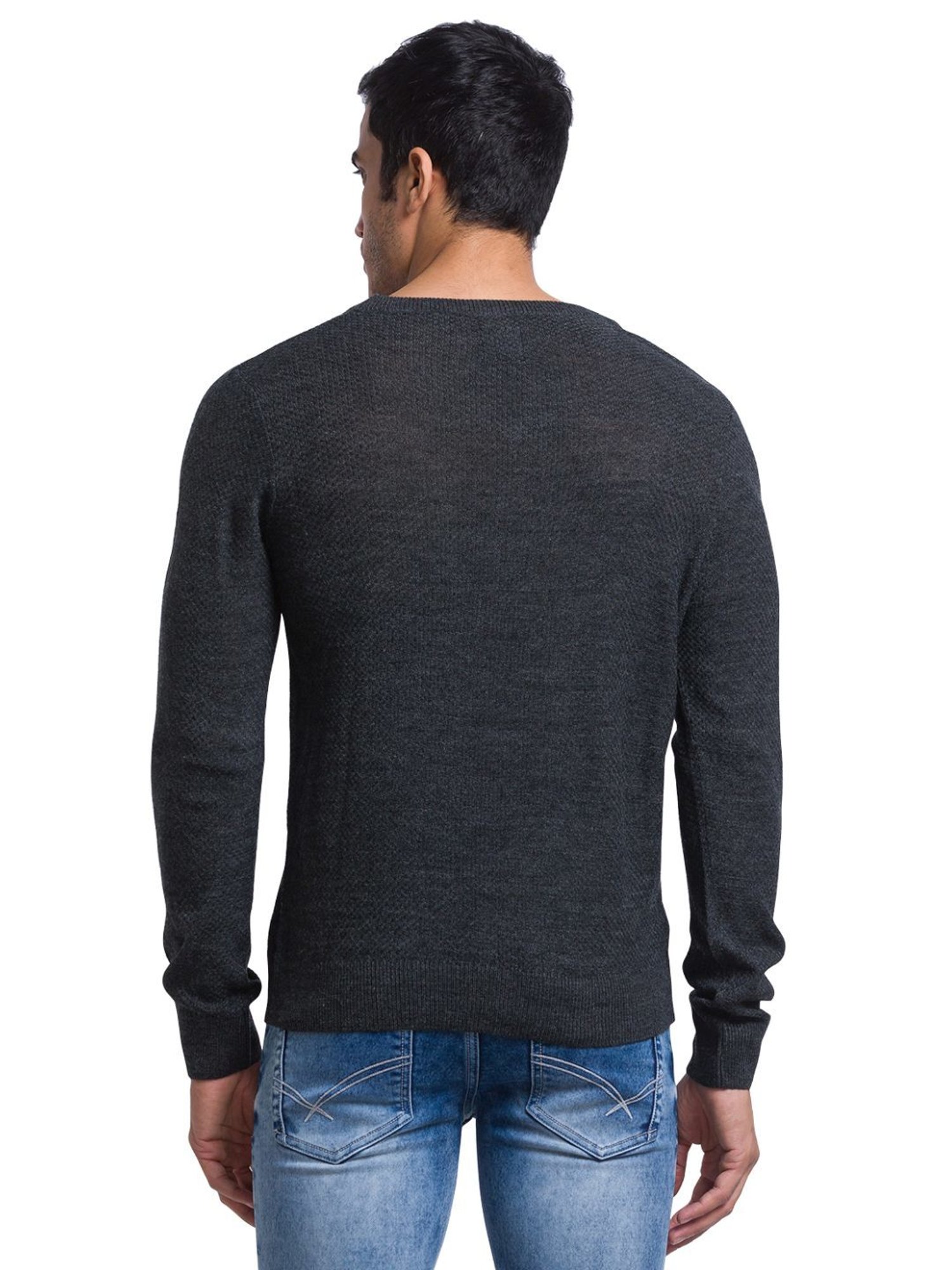 Parx Grey Regular Fit Self Pattern Sweater