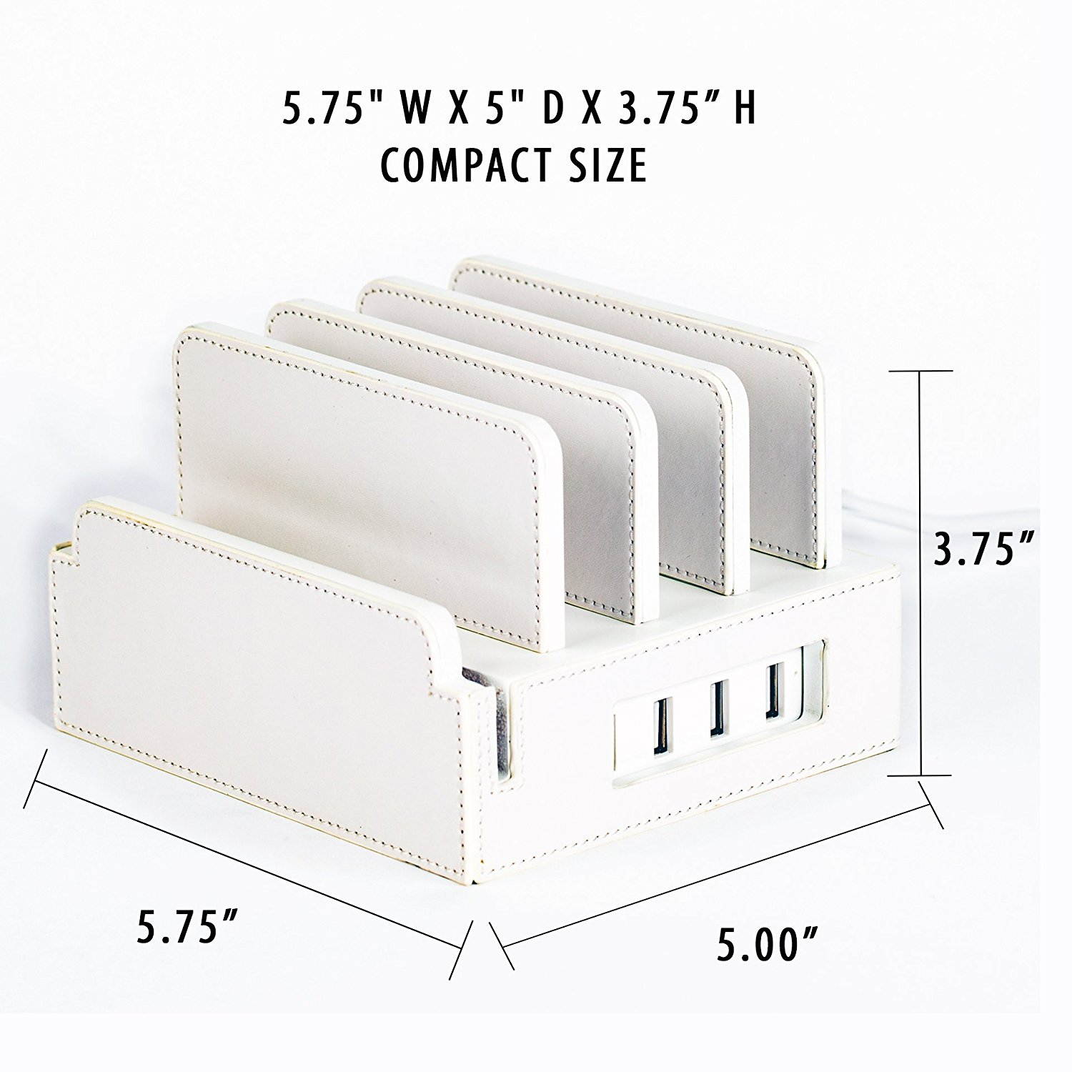 Compact Universal Desktop Cell Phone & Tablet/eReader/Kindle Charging Station, with Set of Cable Ties. Multiple Finishes Available - Black Leatherette