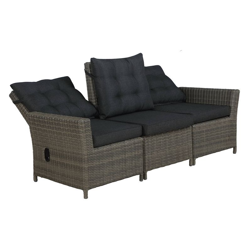 Asti 3pc Wicker Outdoor Seating Set with Reclining Sofa & 2 15" Ottomans - Gray - Alaterre Furniture