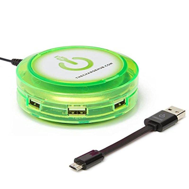 ChargeHub X7-7-Port USB Charger Desktop Charging Station 2.4A Per Port/44W - SmartSpeed Technology for iPhone X/8/7/6 Plus, iPad, Galaxy S9/S8/S7, Nexus, LG & Other Devices - Round (Edge Glow Green)