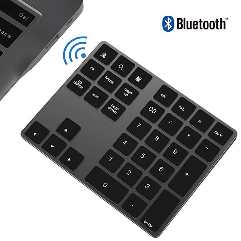 Numeric Keypad Portable Wireless 34Key External Number pad with Multiple Shortcuts for Computer Laptop Windows Surface Compatible with Apple iMac Mackbook iPad Black