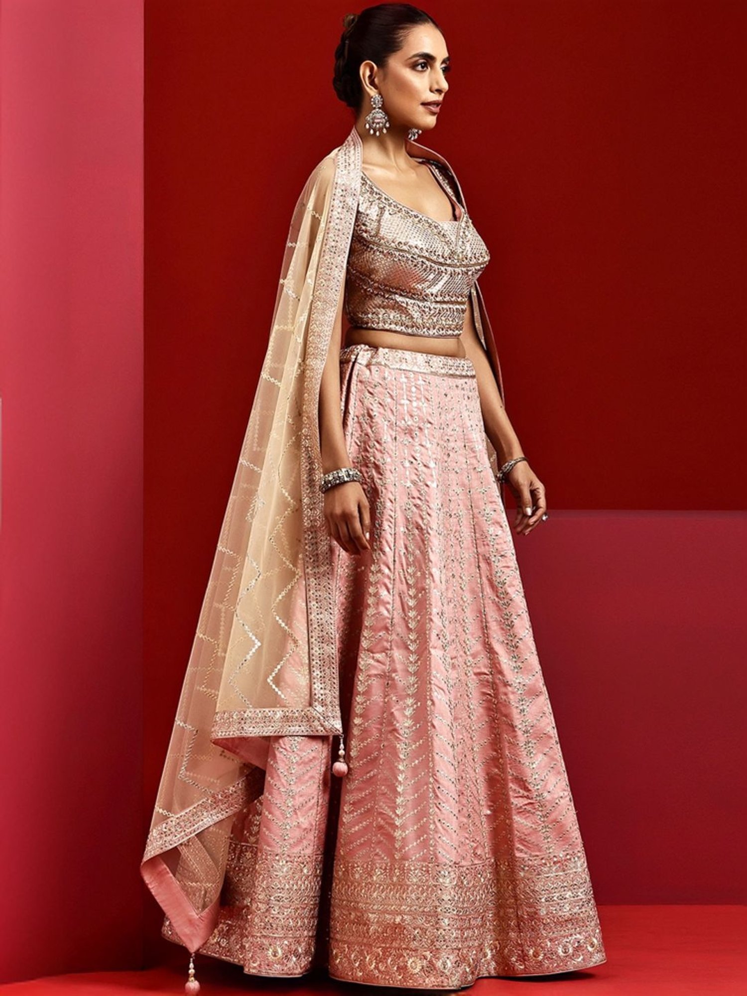 Libas Art Pink Embellished Lehenga Choli Set With Dupatta