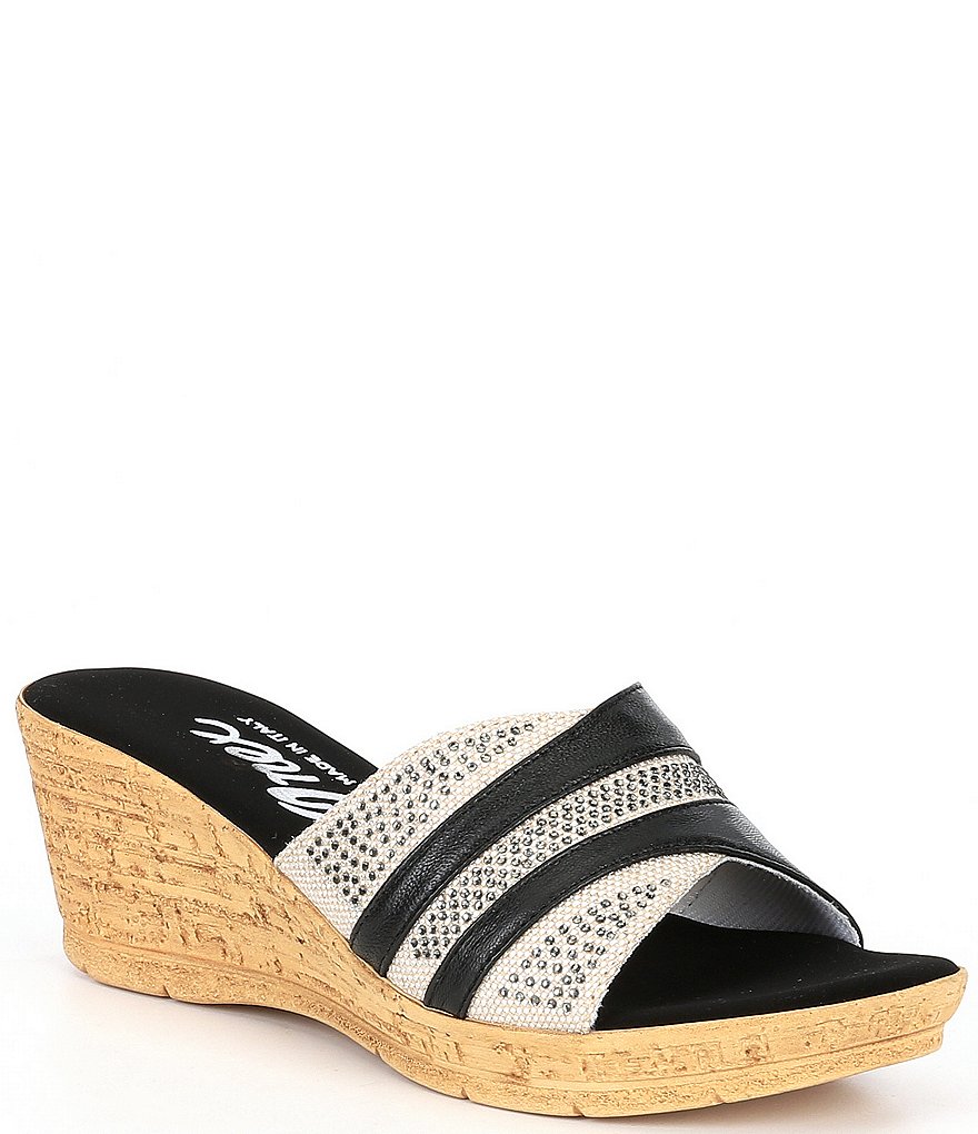 Onex Linen Blanche Leather Wedge Sandals