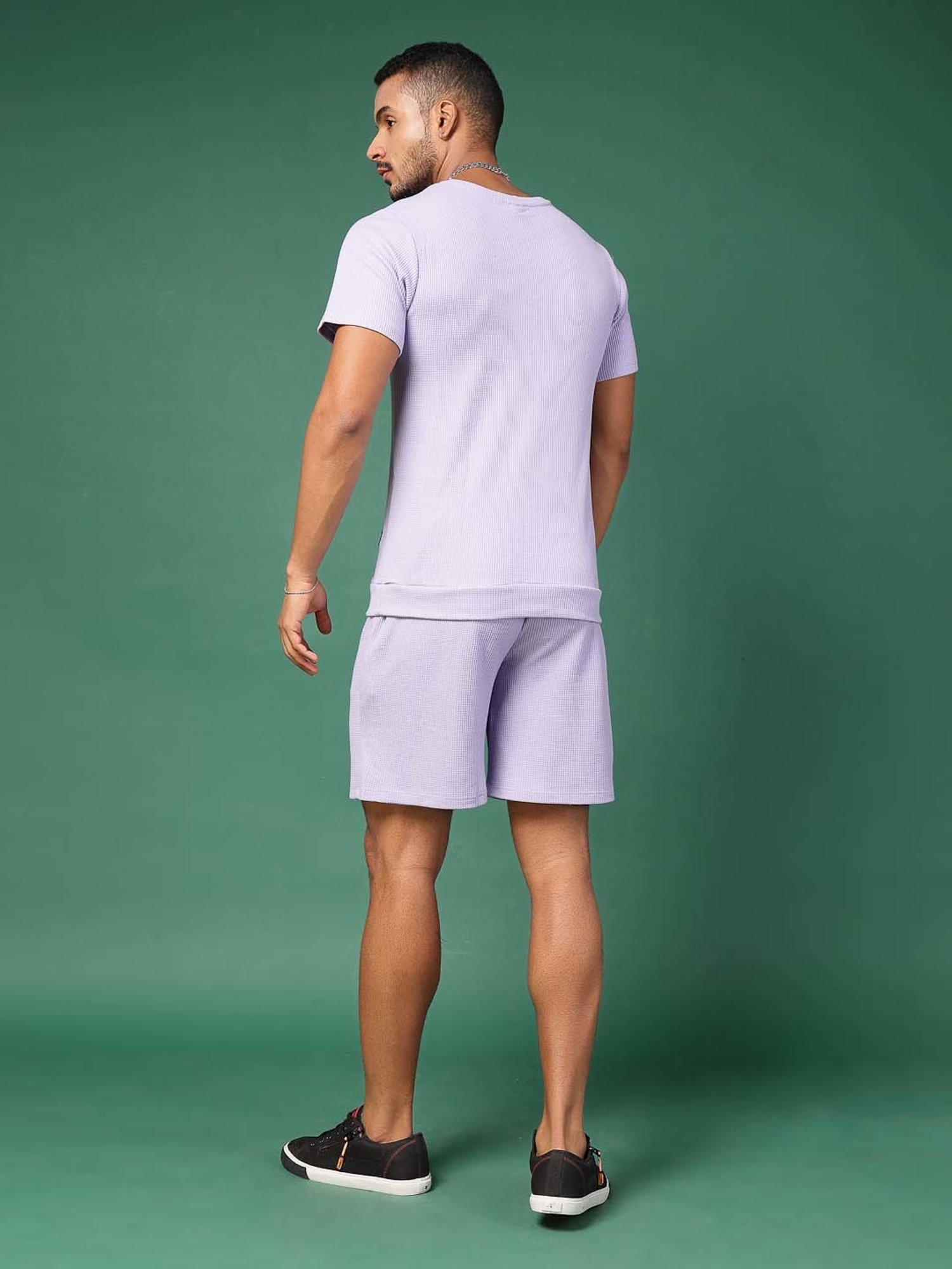 Rigo Light Purple Slim Fit Textured T-Shirt & Shorts Set