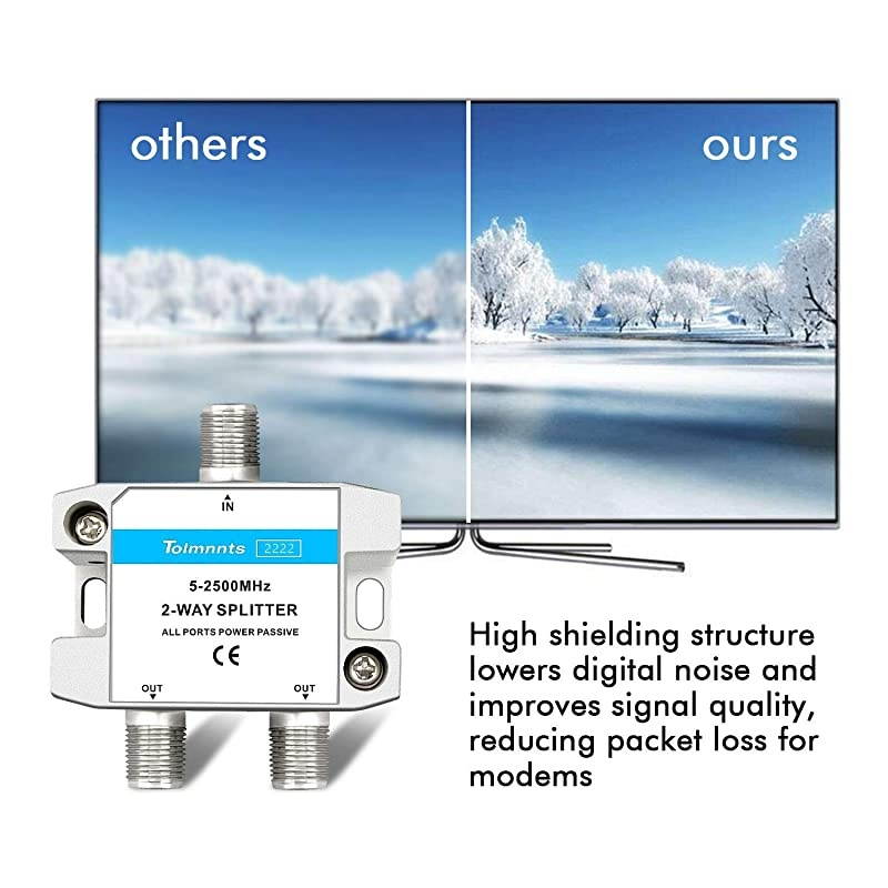 Coaxial Cable Splitter 5-2500MHz,Work with CATV, Satellite TV,Antenna System and MoCA Configurations (2way)