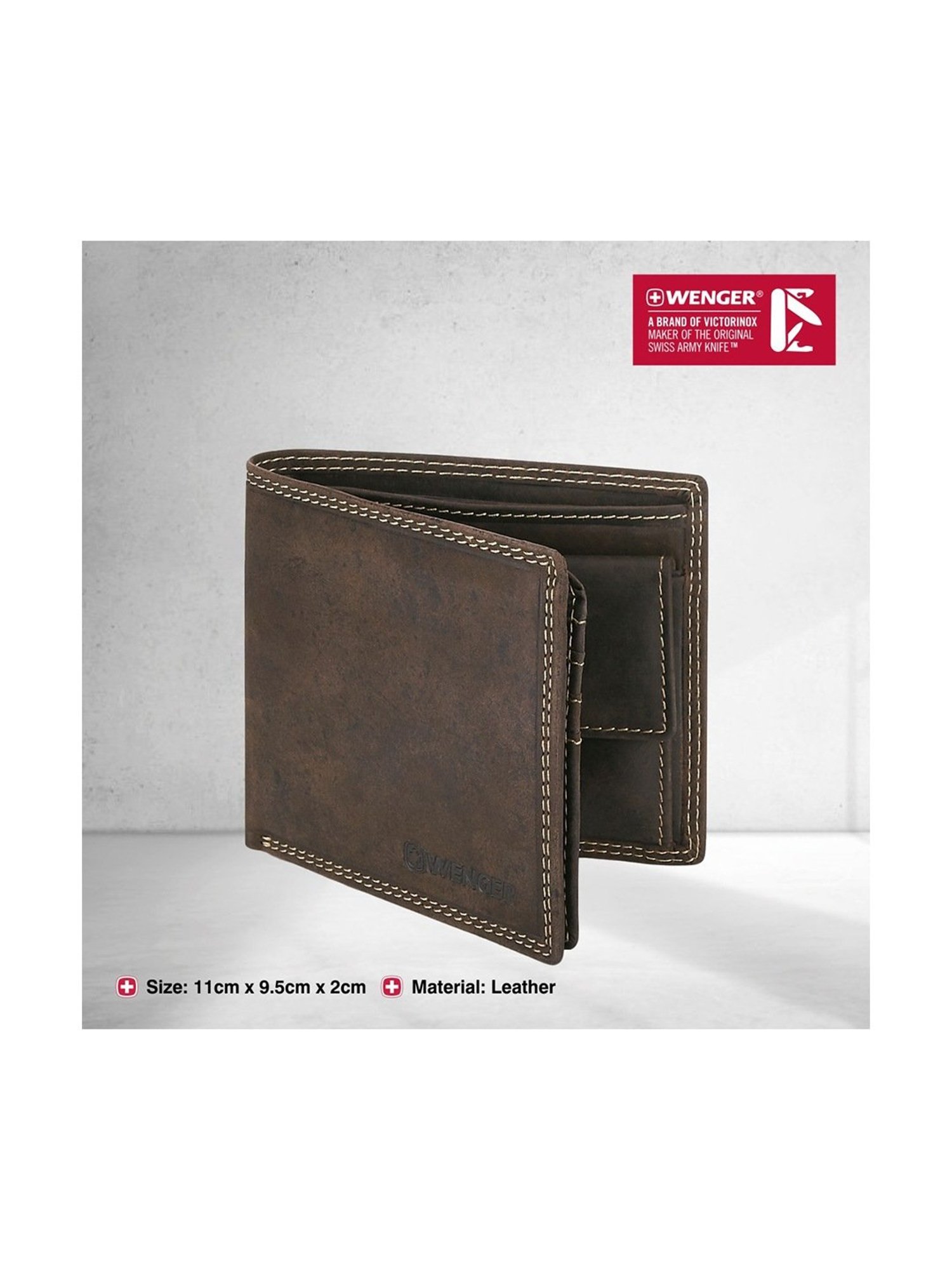 Wenger Hunter Brown Casual Leather Bi-Fold Wallet for Men