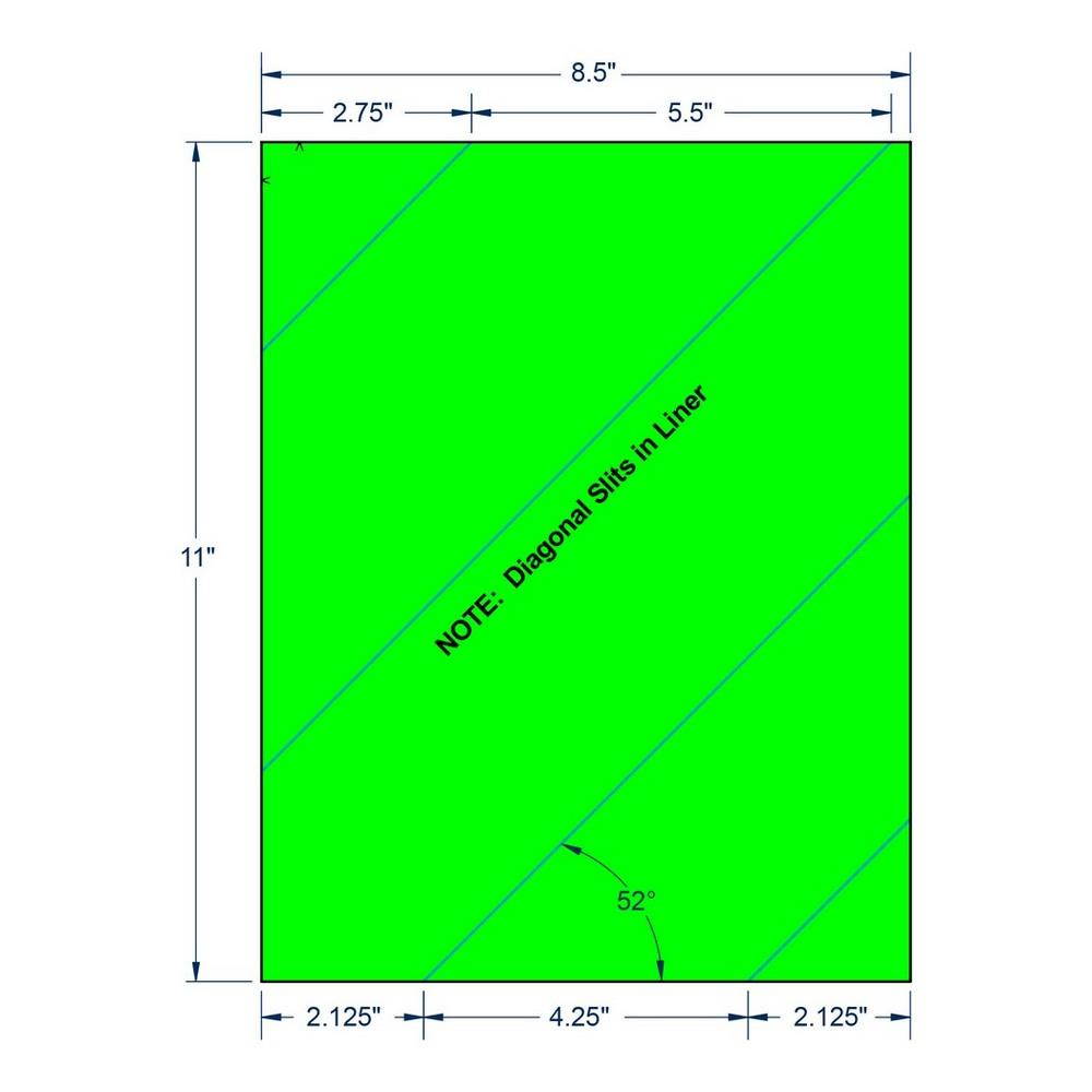 8.5" x 11" Fluorescent Green Full Sheet w/ Slits on Liner, 1 label per Sheet (100 Sheets per Carton)