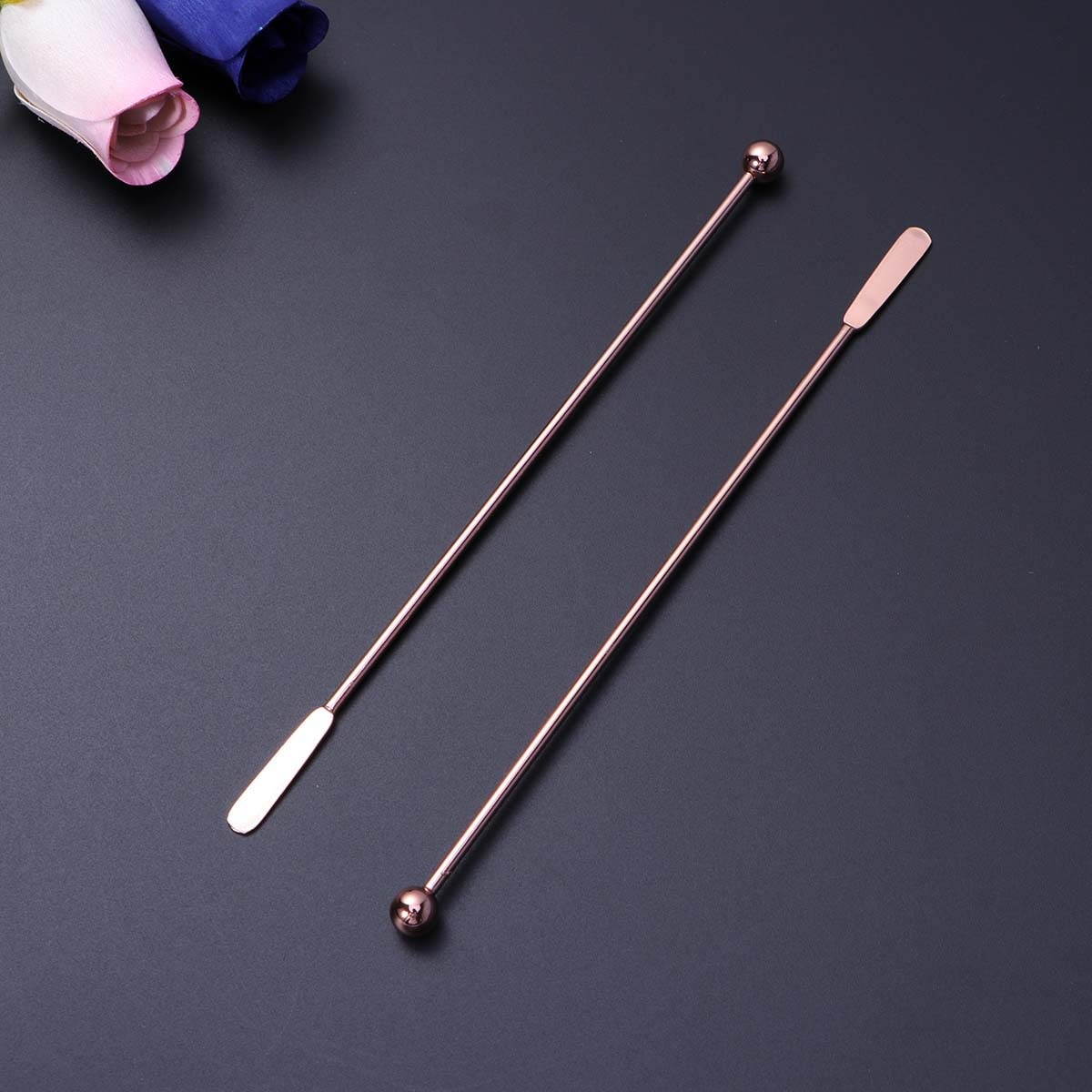 5 Pcs Stainless Steel Flat and Round Bead Cocktail Pick Set Fruit Stick Martini Picks(Rose Gold)