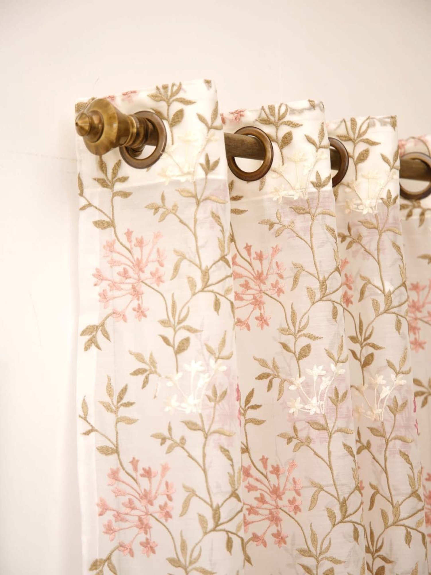 Ariana Beige & Pink Polyester 5 Ft Window Curtain - Single Piece