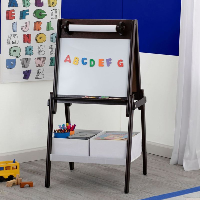 Delta Children MySize Wooden Double-Sided Easel with 2 White Storage Baskets, Dark Chocolate Brown