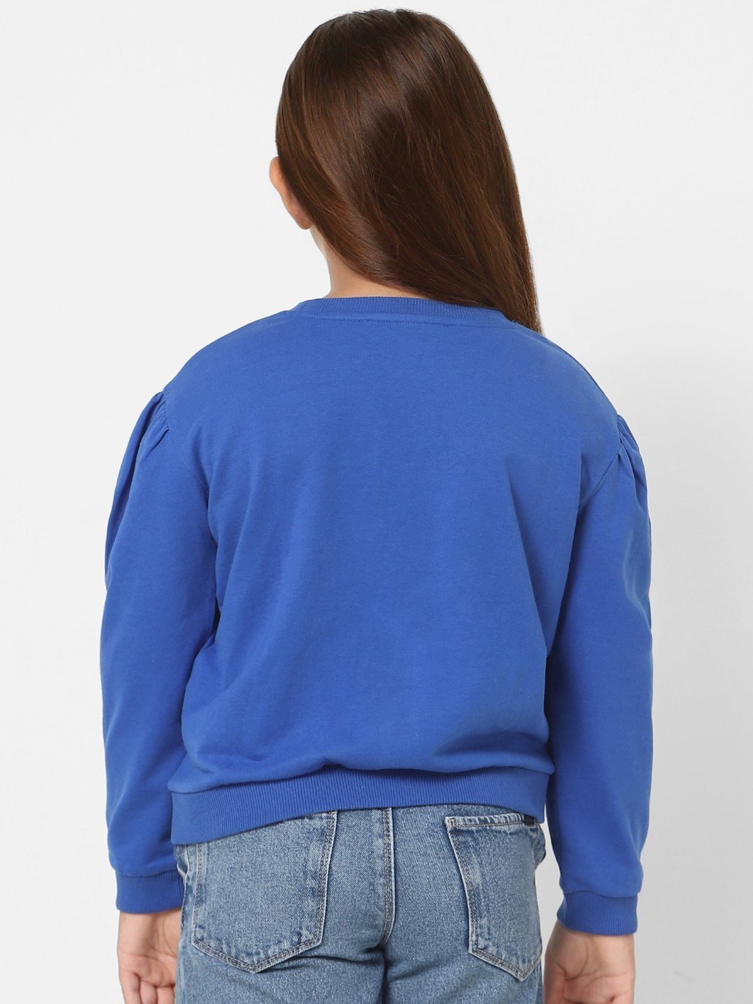 KIDS ONLY Blue Cotton Embroidered Full Sleeves Sweatshirt