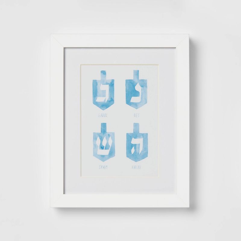 8"x10" Hanukkah Watercolor Dreidels Wall Art White - Threshold™